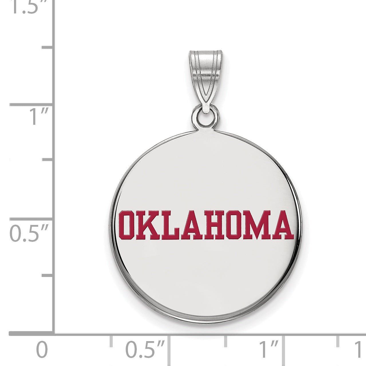 Sterling Silver Rhodium Plated Logoart University Of Oklahoma Large Enameled Disc Pendant
