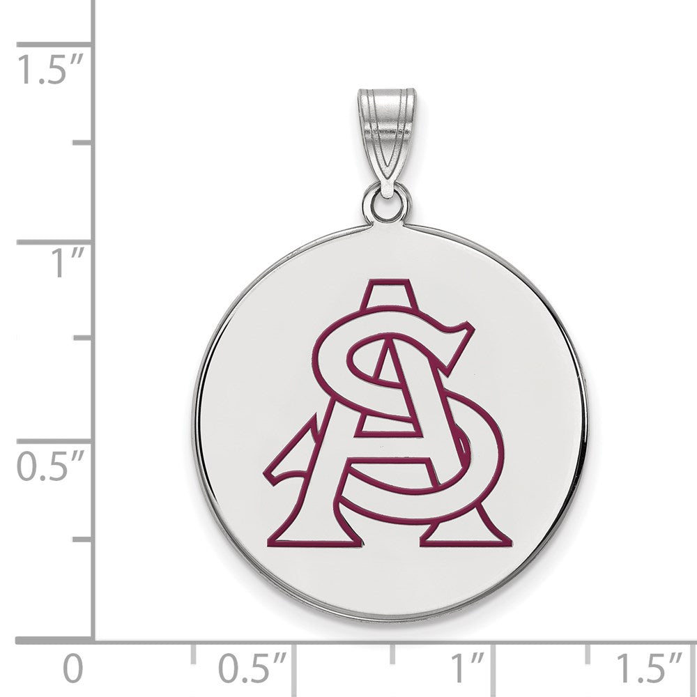 Sterling Silver Rhodium Plated Logoart Arizona State University A S Extra Large Enameled Disc Pendant