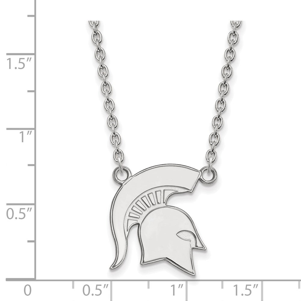 Sterling Silver Rhodium Plated Logoart Michigan State University Spartan Large Pendant 18 Inch Necklace