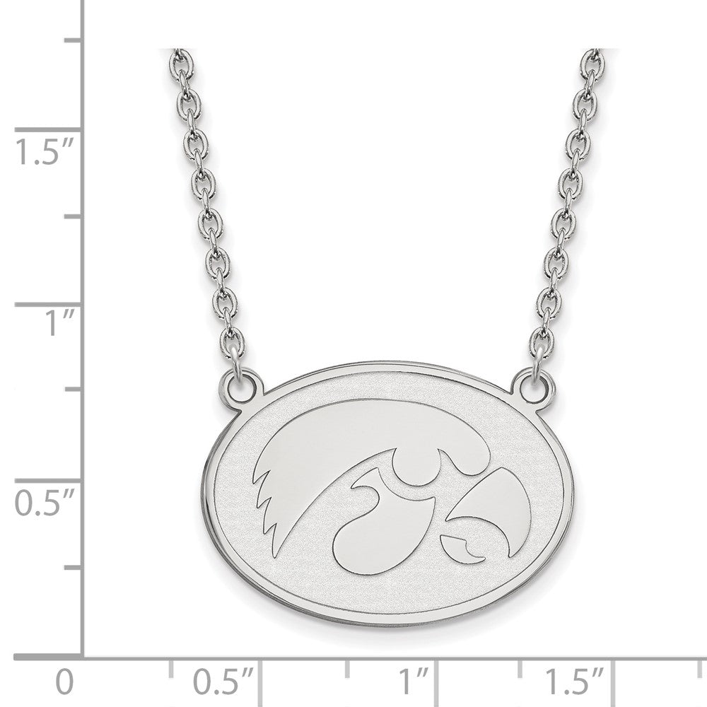 Sterling Silver Rhodium Plated Logoart University Of Iowa Hawk Large Oval Pendant 18 Inch Necklace