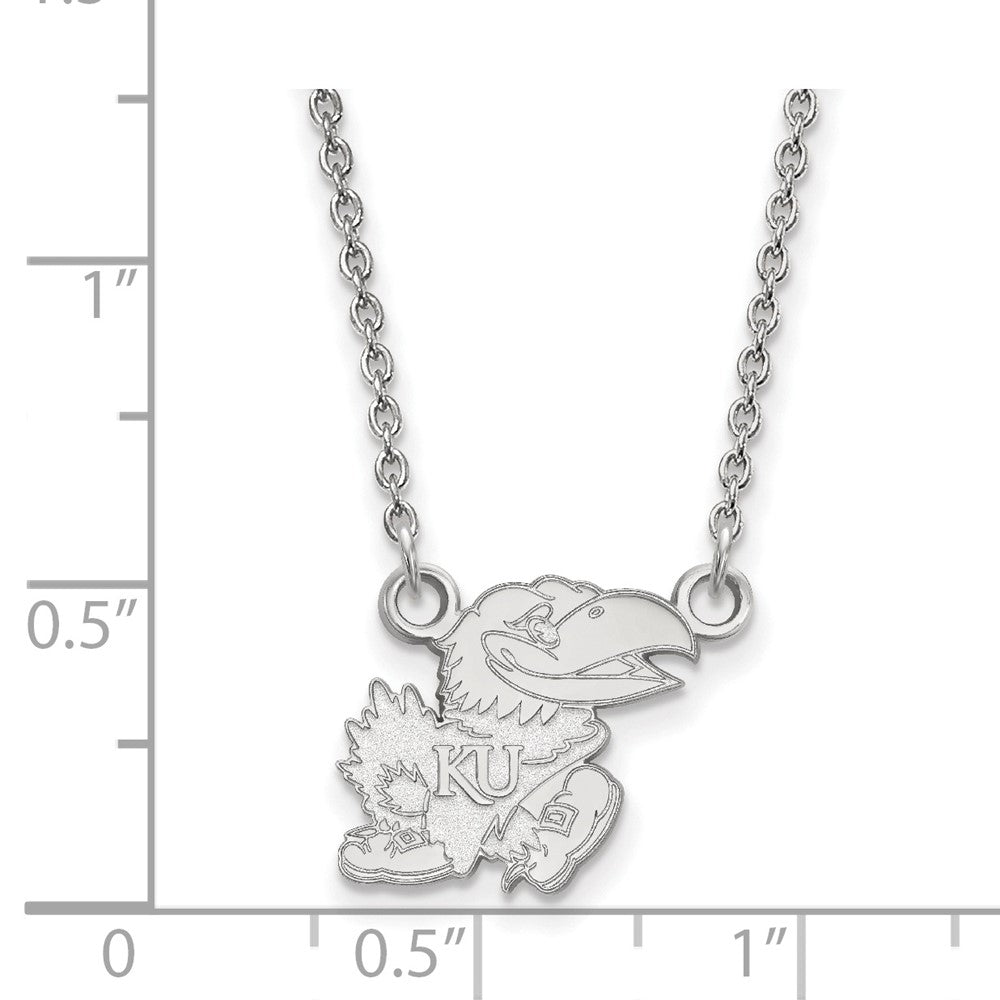 Sterling Silver Rhodium Plated Logoart University Of Kansas Jayhawk Small Pendant 18 Inch Necklace