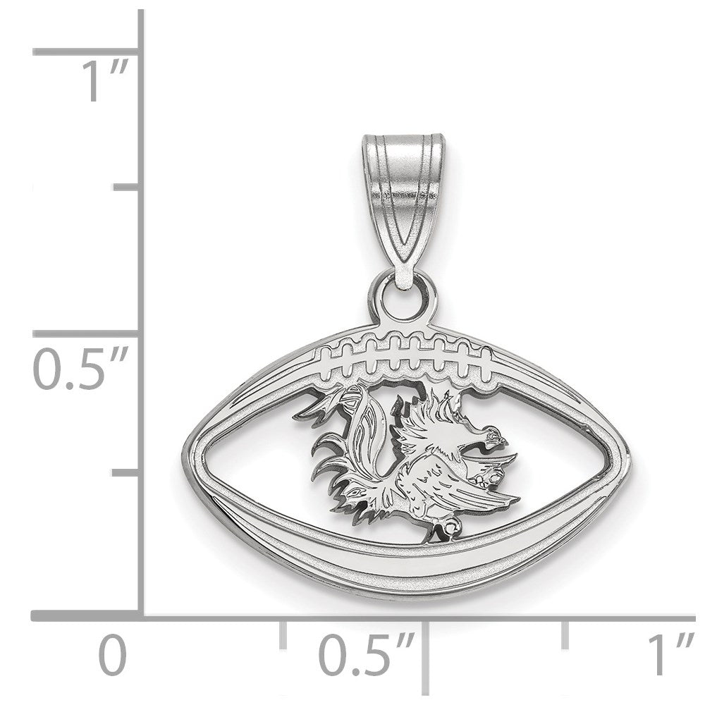 Sterling Silver Rhodium Plated Logoart University Of South Carolina Gamecock Football Pendant