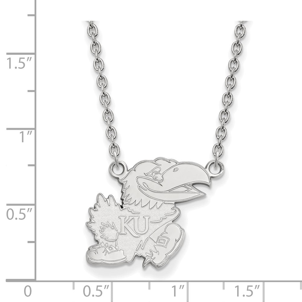 Sterling Silver Rhodium Plated Logoart University Of Kansas Jayhawk Large Pendant 18 Inch Necklace