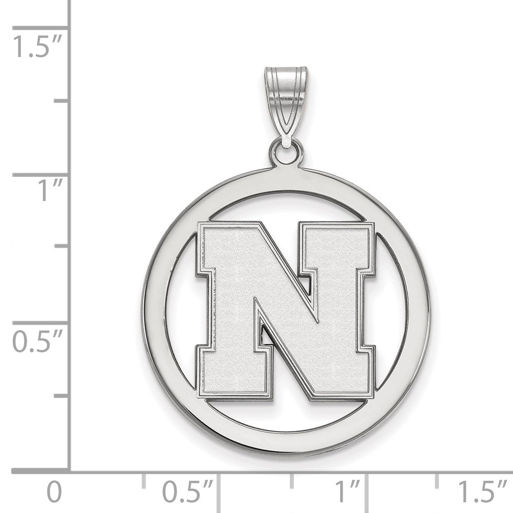 Sterling Silver Rhodium Plated Logoart University Of Nebraska Letter N Large Circle Pendant