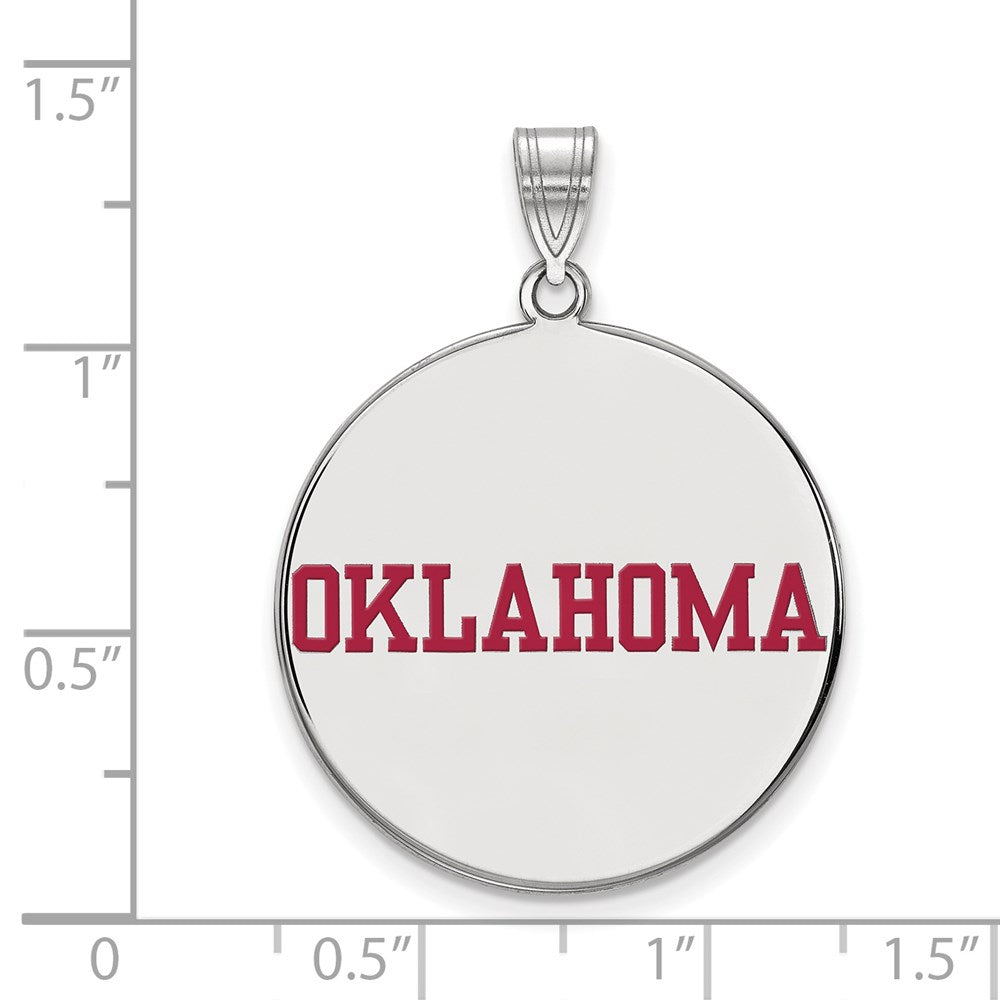 Sterling Silver Rhodium Plated Logoart University Of Oklahoma Extra Large Enameled Disc Pendant