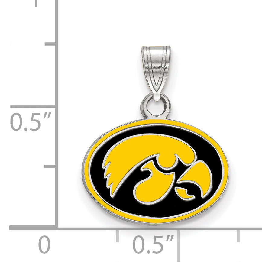 Sterling Silver Rhodium Plated Logoart University Of Iowa Hawk Small Oval Enameled Pendant