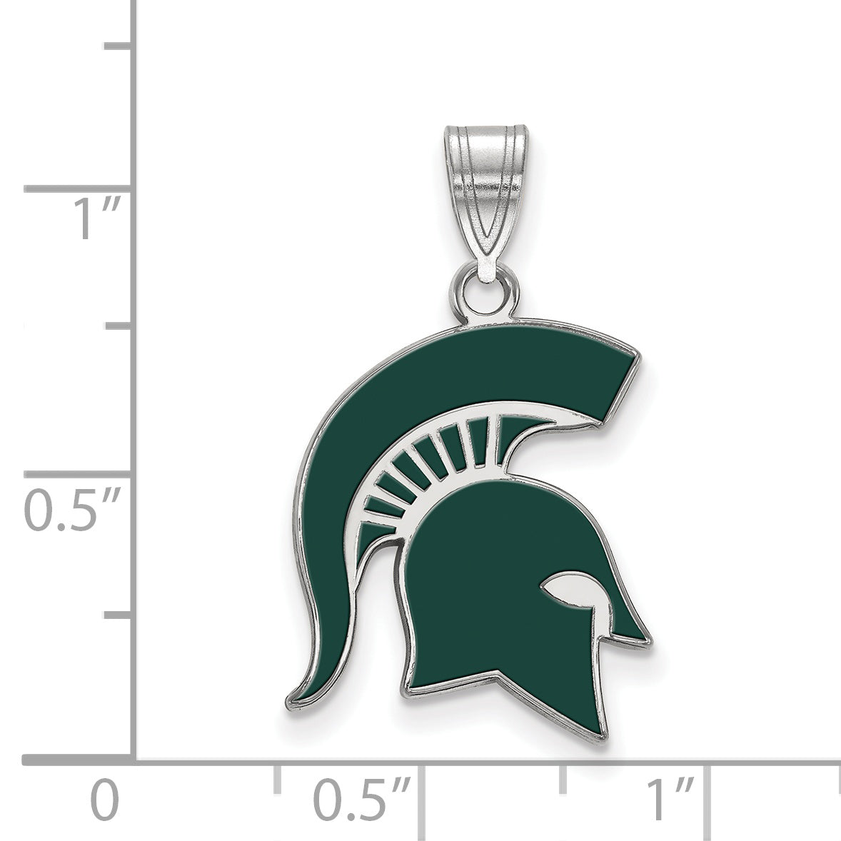 Sterling Silver Rhodium Plated Logoart Michigan State University Spartan Large Enameled Pendant