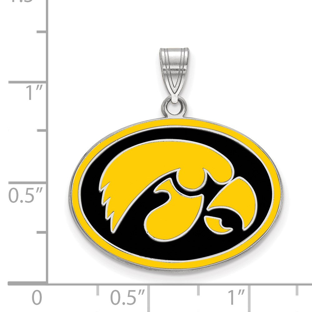 Sterling Silver Rhodium Plated Logoart University Of Iowa Hawk Large Oval Enameled Pendant