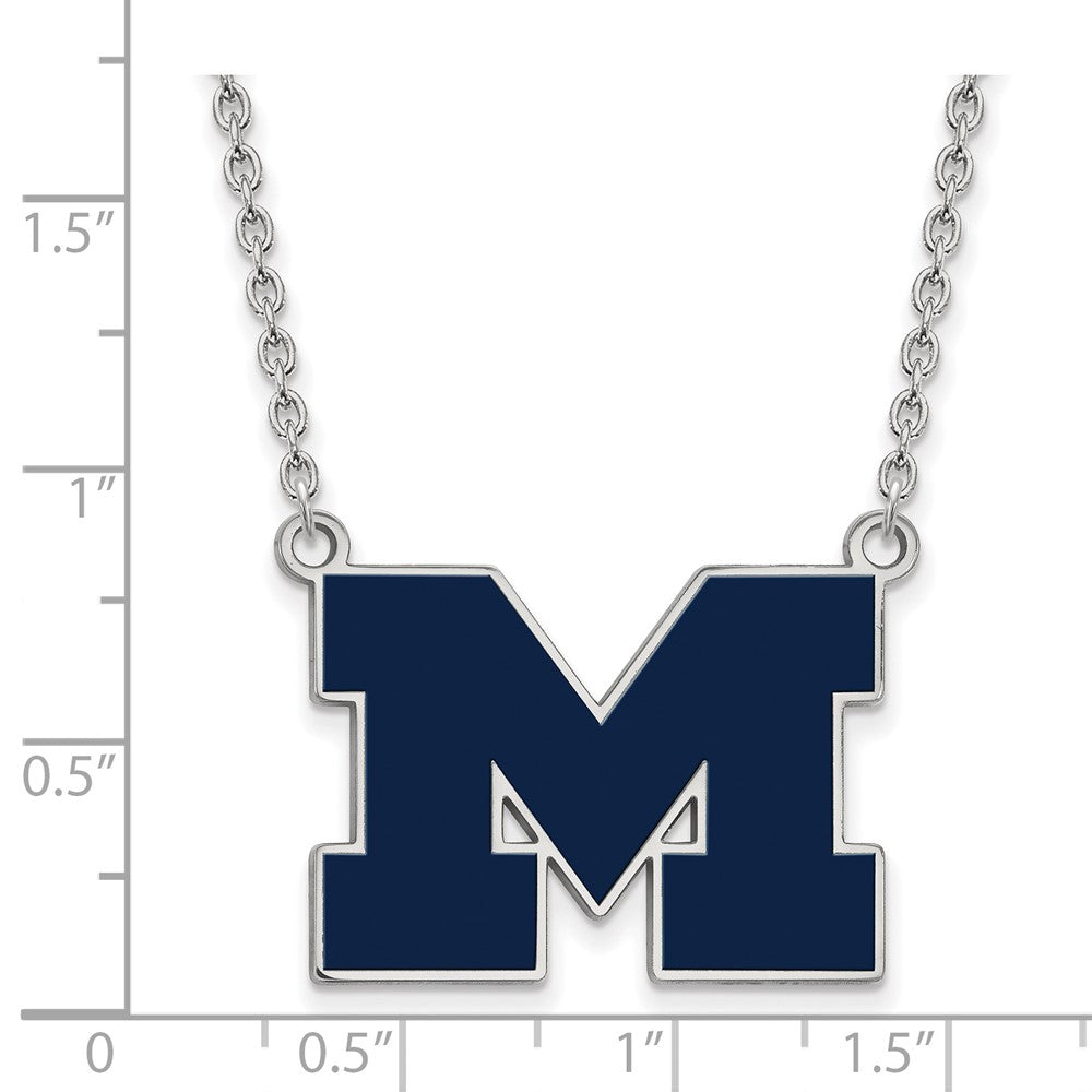 Sterling Silver Rhodium Plated Logoart University Of Michigan Letter M Large Blue Enameled Pendant 18 Inch Necklace