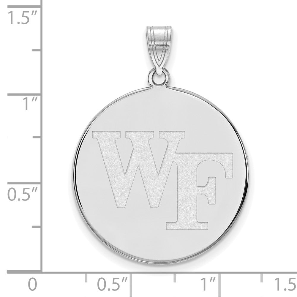 Sterling Silver Rhodium Plated Logoart Wake Forest University W F Extra Large Disc Pendant