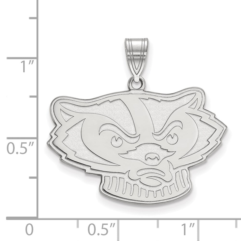 Sterling Silver Rhodium Plated Logoart University Of Wisconsin Badger Large Pendant