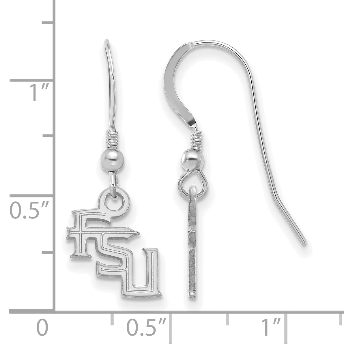 Sterling Silver Rhodium Plated Logoart Florida State University F S U Extra Small Dangle Wire Earrings
