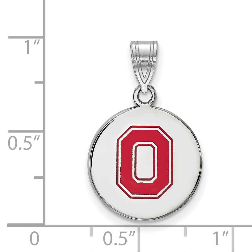 Sterling Silver Rhodium Plated Logoart The Ohio State University Letter O Medium Enameled Disc Pendant
