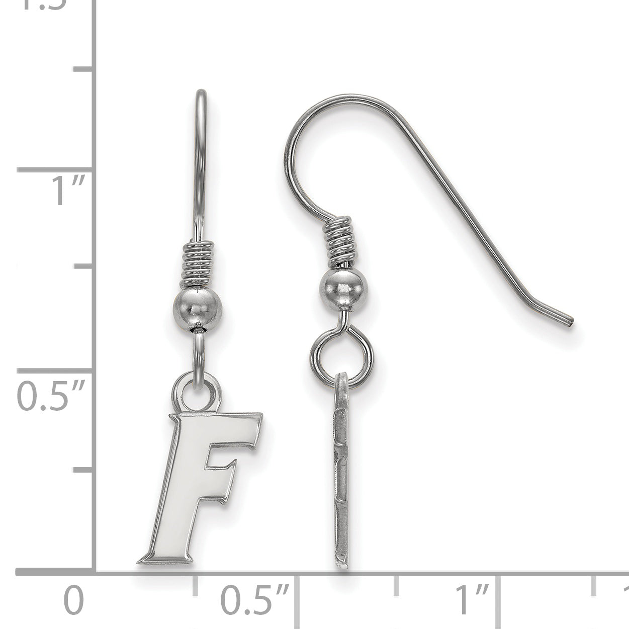 Sterling Silver Rhodium Plated Logoart University Of Florida Letter F Extra Small Dangle Wire Earrings