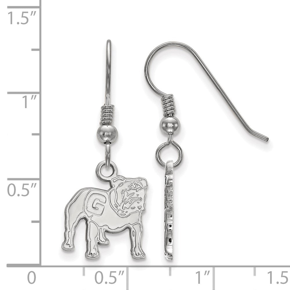 Sterling Silver Rhodium Plated Logoart University Of Georgia Bulldog Small Dangle Wire Earrings