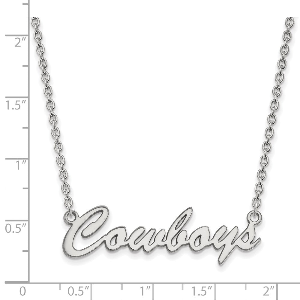 Sterling Silver Rhodium Plated Logoart Oklahoma State University Cowboys Script Medium Pendant 18 Inch Necklace