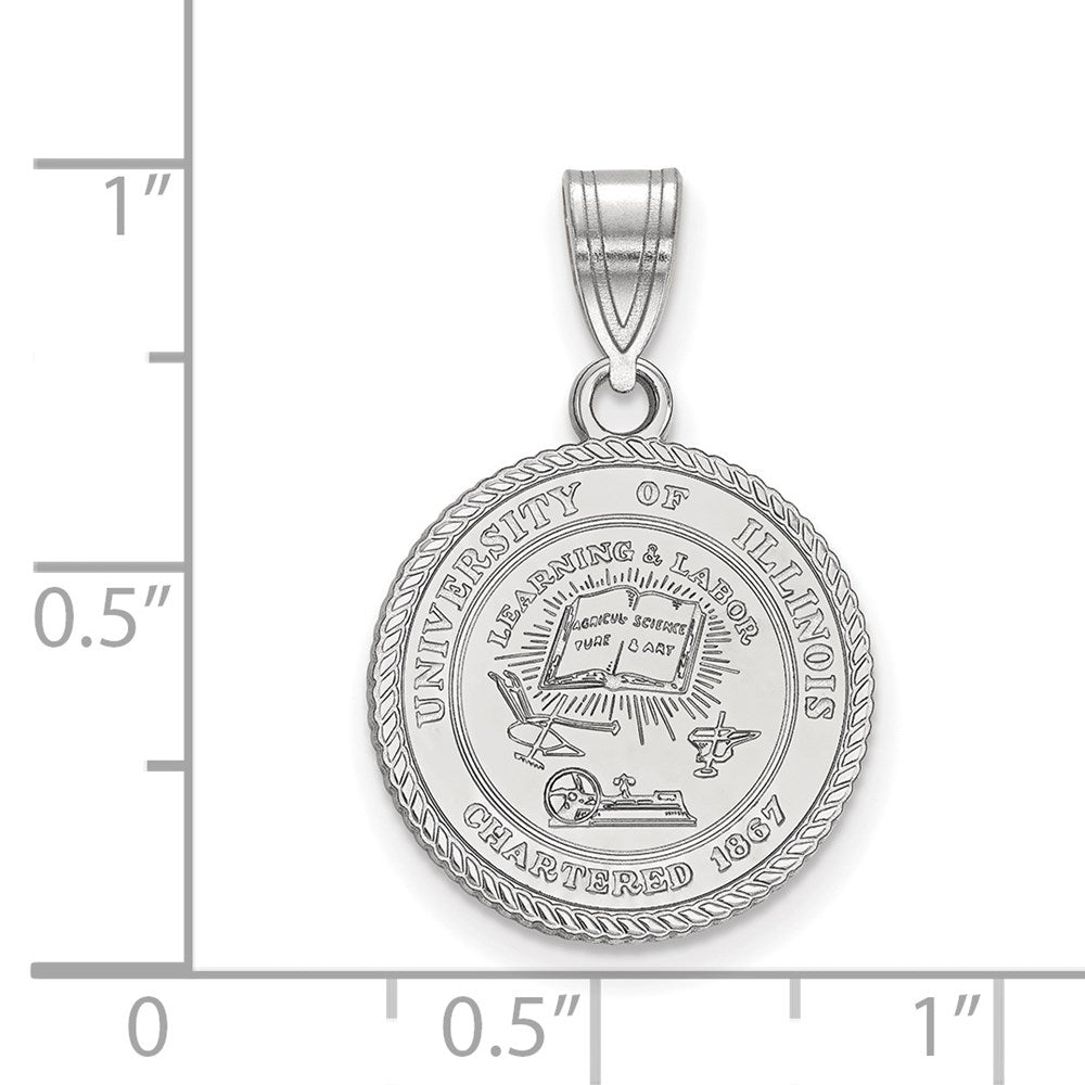 Sterling Silver Rhodium Plated Logoart University Of Illinois Medium Crest Pendant