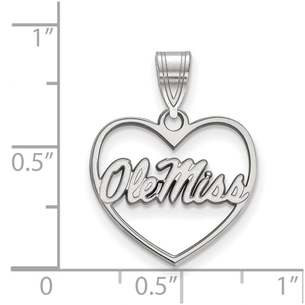 Sterling Silver Rhodium Plated Logoart University Of Mississippi Ole Miss Heart Pendant