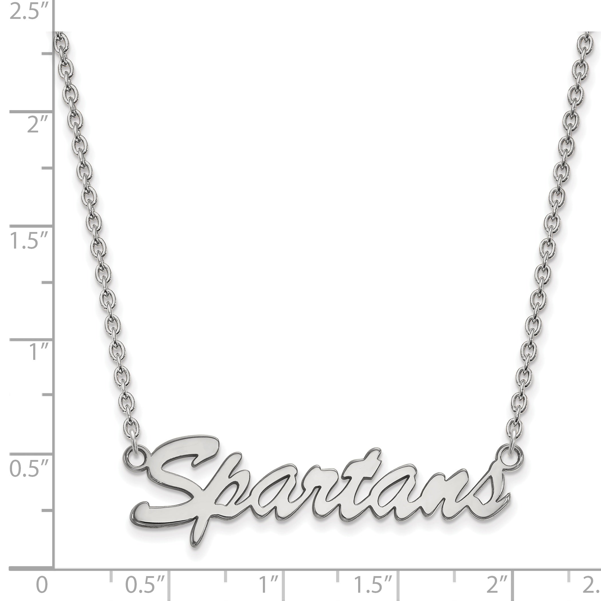 Sterling Silver Rhodium Plated Logoart Michigan State University Spartans Script Medium Pendant 18 Inch Necklace