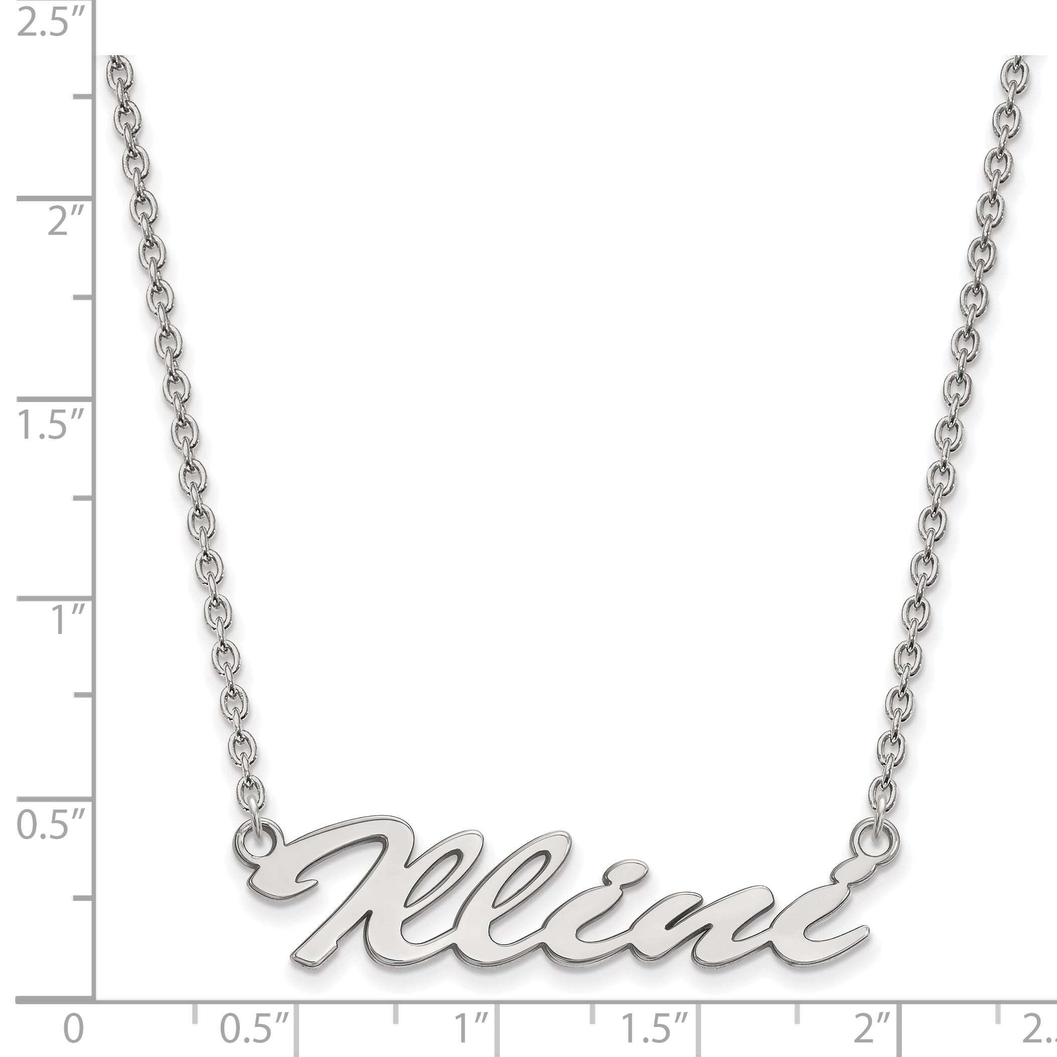 Sterling Silver Rhodium Plated Logoart University Of Illinois Medium Illini Script Pendant 18 Inch Necklace