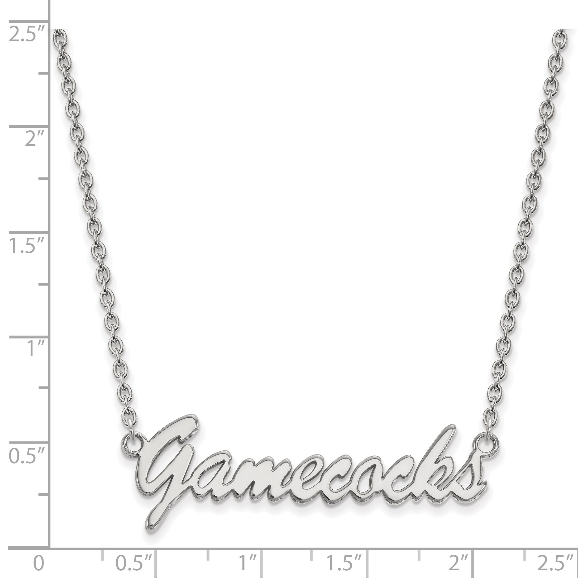 Sterling Silver Rhodium Plated Logoart U Of South Carolina Gamecocks Script Medium Pendant 18 Inch Necklace