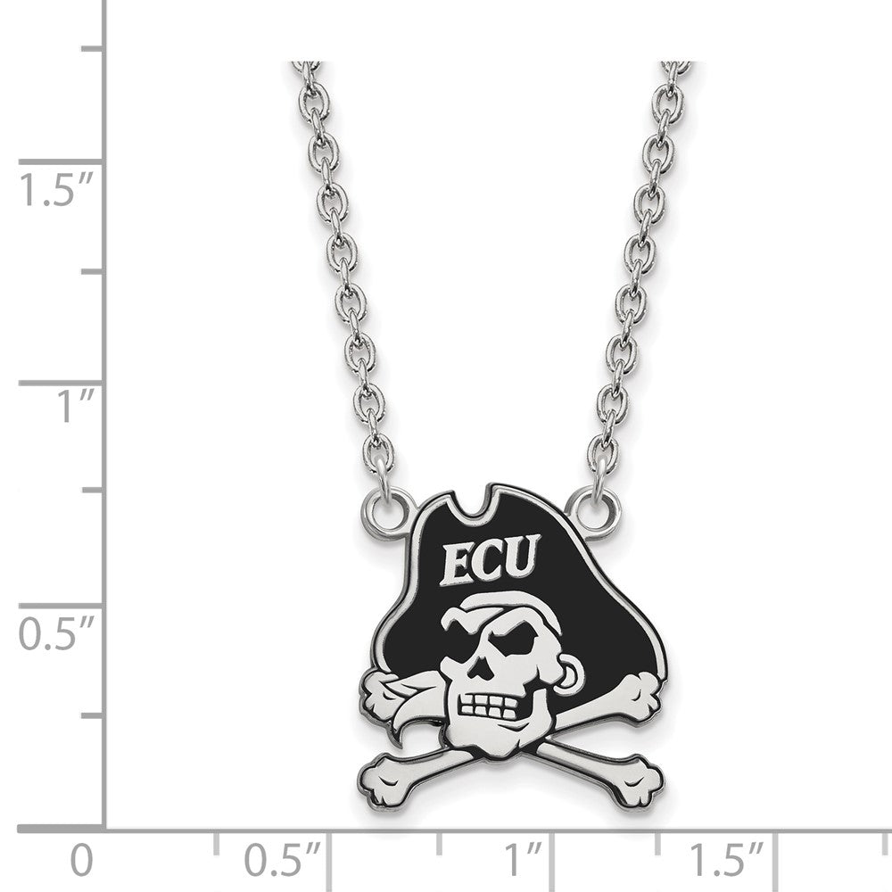 Sterling Silver Rhodium Plated Logoart East Carolina University Pirate Large Enameled Pendant 18 Inch Necklace
