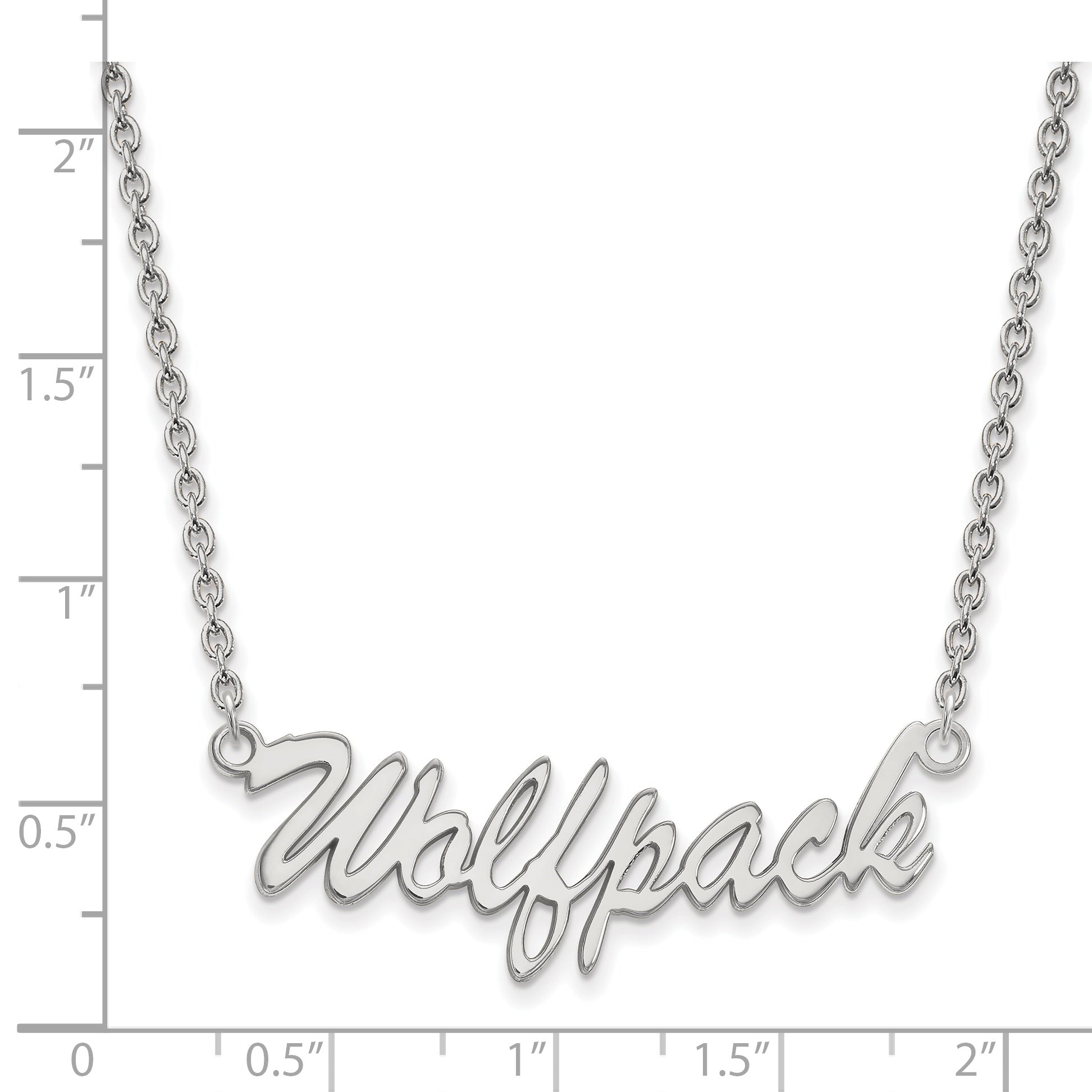 Sterling Silver Rhodium Plated Logoart North Carolina State University Medium Wolfpack Script Pendant 18 Inch Necklace