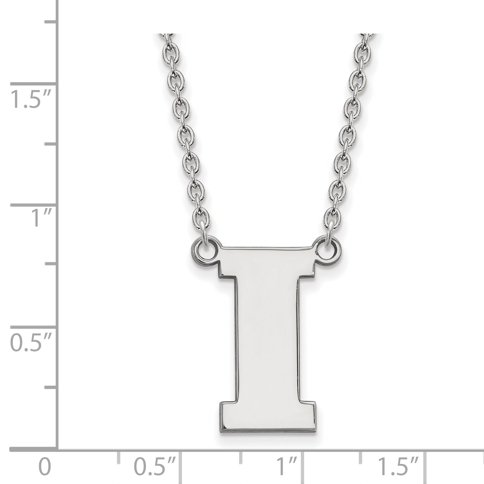 Sterling Silver Rhodium Plated Logoart University Of Iowa Letter I Large Pendant 18 Inch Necklace