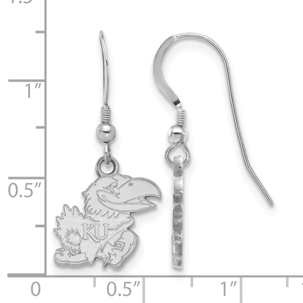 Sterling Silver Rhodium Plated Logoart University Of Kansas Jayhawk Small Dangle Wire Earrings