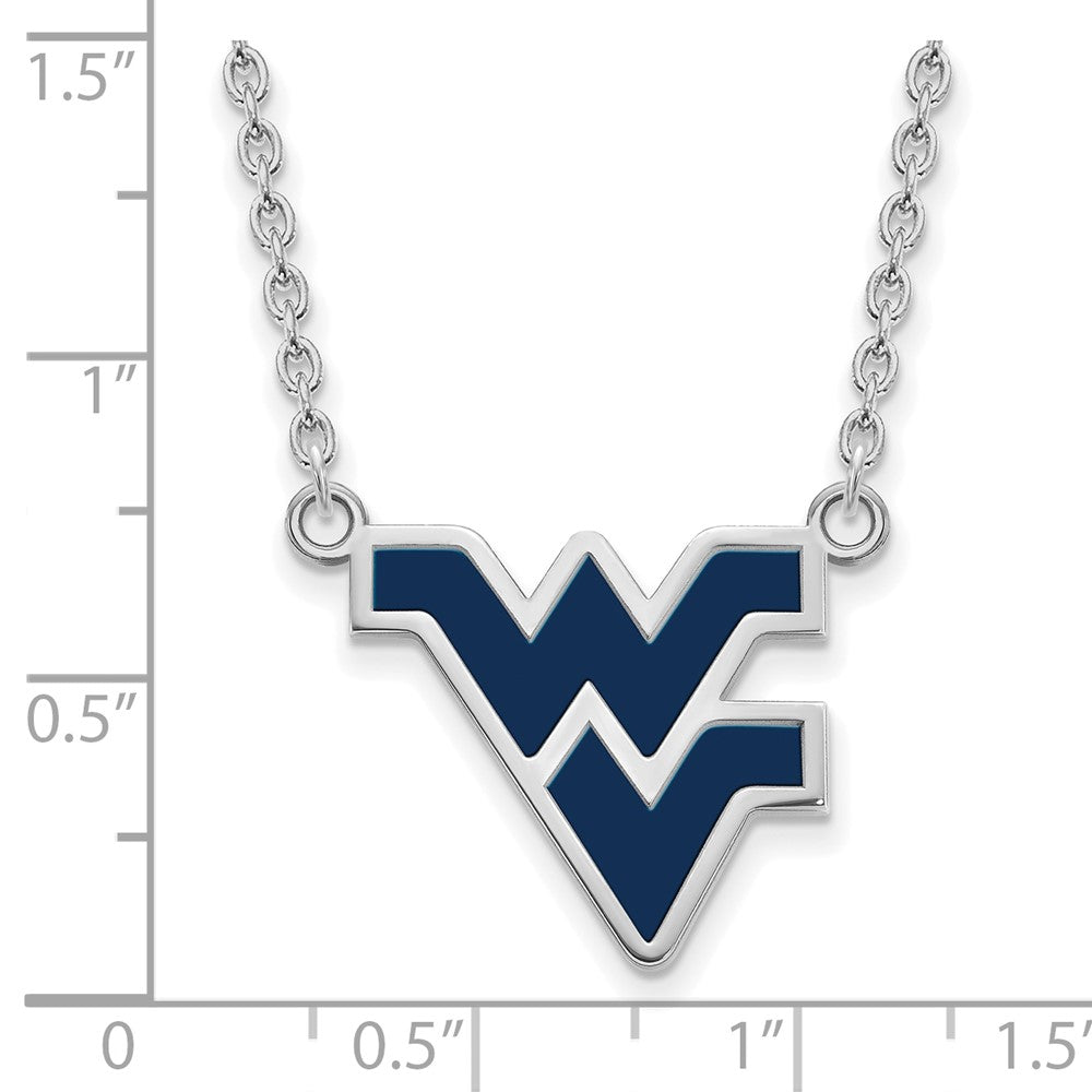 Sterling Silver Rhodium Plated Logoart West Virginia University W V Large Enameled Pendant 18 Inch Necklace