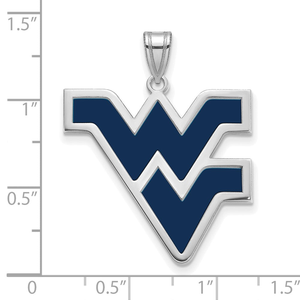 Sterling Silver Rhodium Plated Logoart West Virginia University W V Extra Large Enameled Pendant