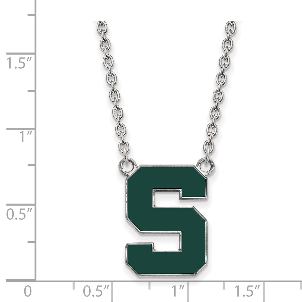 Sterling Silver Rhodium Plated Logoart Michigan State University Letter S Large Enameled Pendant 18 Inch Necklace