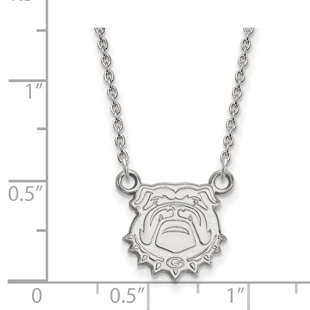 Sterling Silver Rhodium Plated Logoart University Of Georgia Bulldog Small Pendant 18 Inch Necklace