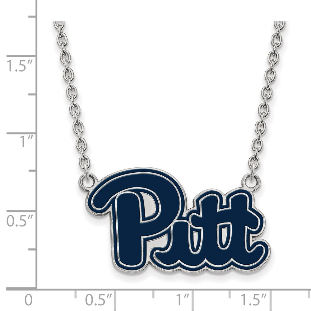 Sterling Silver Rhodium Plated Logoart University Of Pittsburgh Large Enameled Pendant 18 Inch Necklace