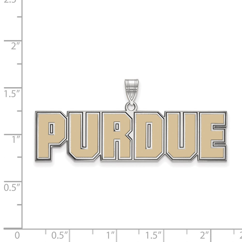 Sterling Silver Rhodium Plated Logoart Purdue University Block Type Large Enameled Pendant