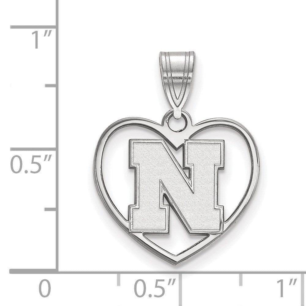 Sterling Silver Rhodium Plated Logoart University Of Nebraska Letter N Heart Pendant