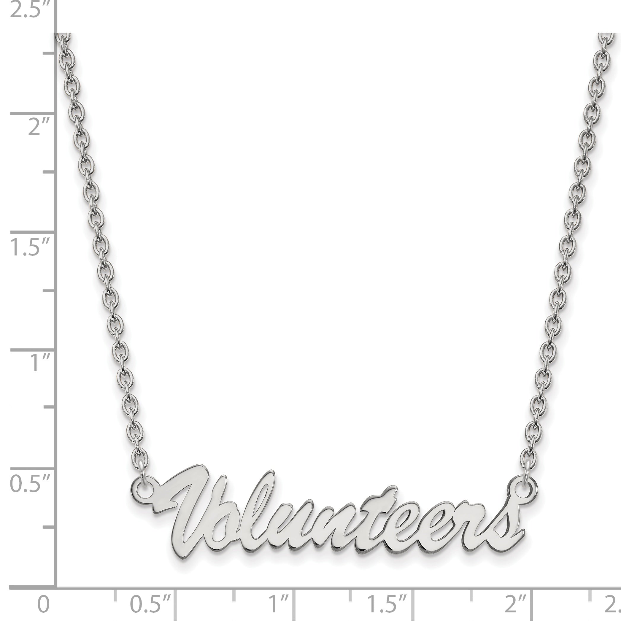 Sterling Silver Rhodium Plated Logoart University Of Tennessee Volunteers Script Medium Pendant 18 Inch Necklace