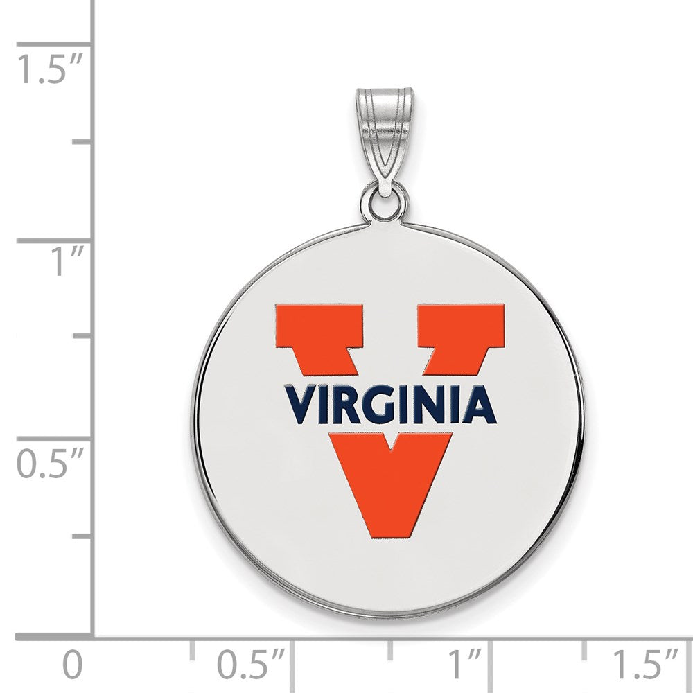 Sterling Silver Rhodium Plated Logoart University Of Virginia Extra Large Enameled Disc Pendant