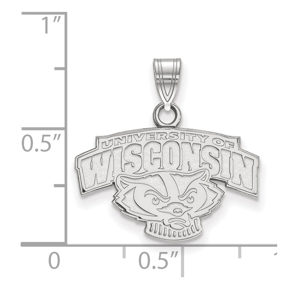 Sterling Silver Rhodium Plated Logoart University Of Wisconsin Small Pendant
