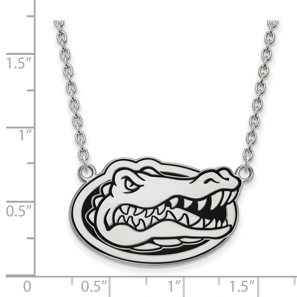 Sterling Silver Rhodium Plated Logoart University Of Florida Gator Large Enameled Pendant 18 Inch Necklace