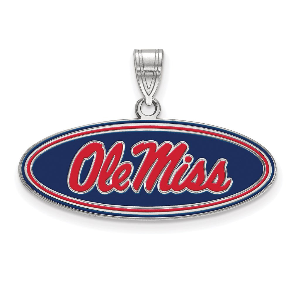 Sterling Silver Rhodium Plated Logoart University Of Mississippi Ole Miss Medium Oval Enameled Pendant