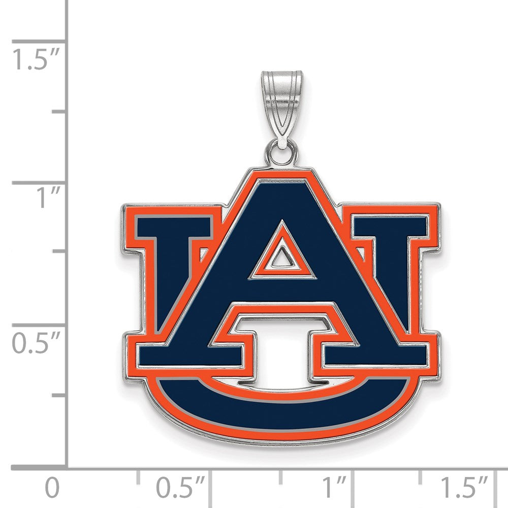 Sterling Silver Rhodium Plated Logoart Auburn University A U Extra Large Enameled Pendant
