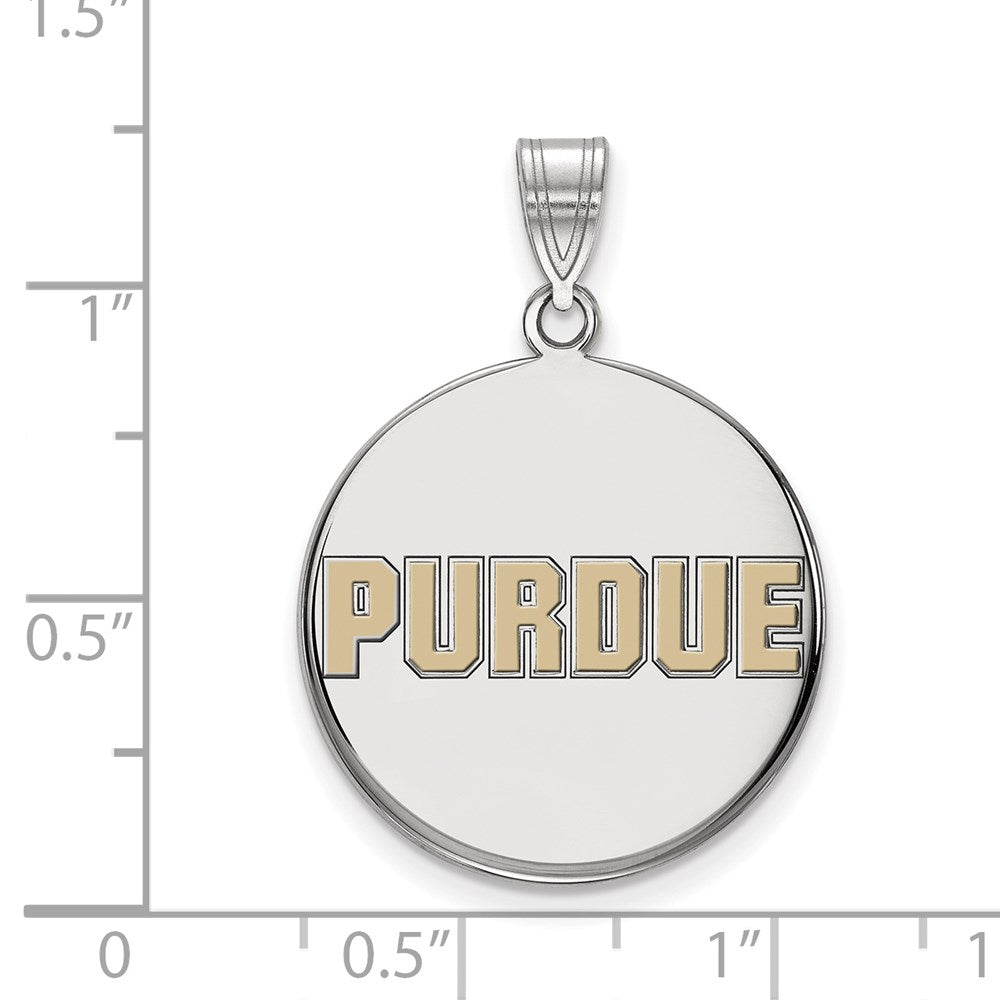 Sterling Silver Rhodium Plated Logoart Purdue University Block Type Large Enameled Disc Pendant