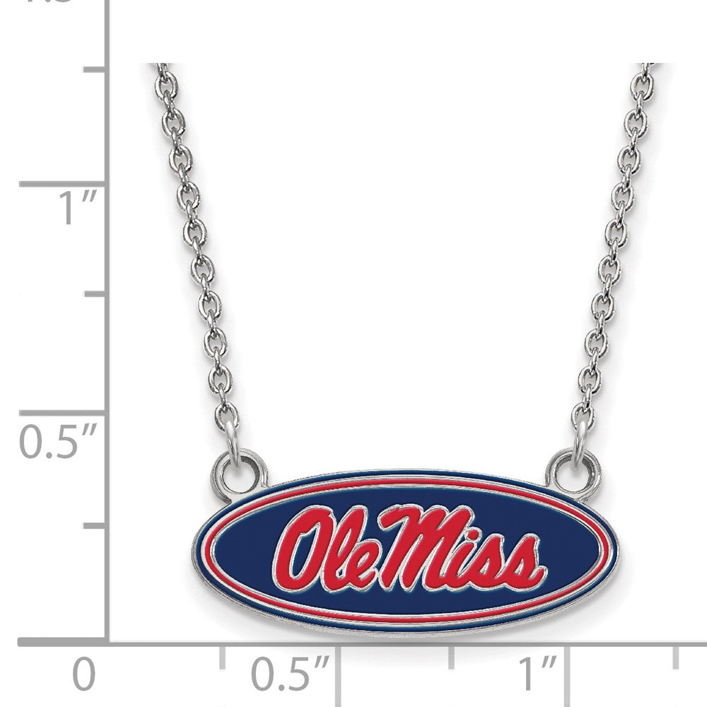 Sterling Silver Rhodium Plated Logoart University Of Mississippi Ole Miss Small Enameled Oval Pendant 18 Inch Necklace
