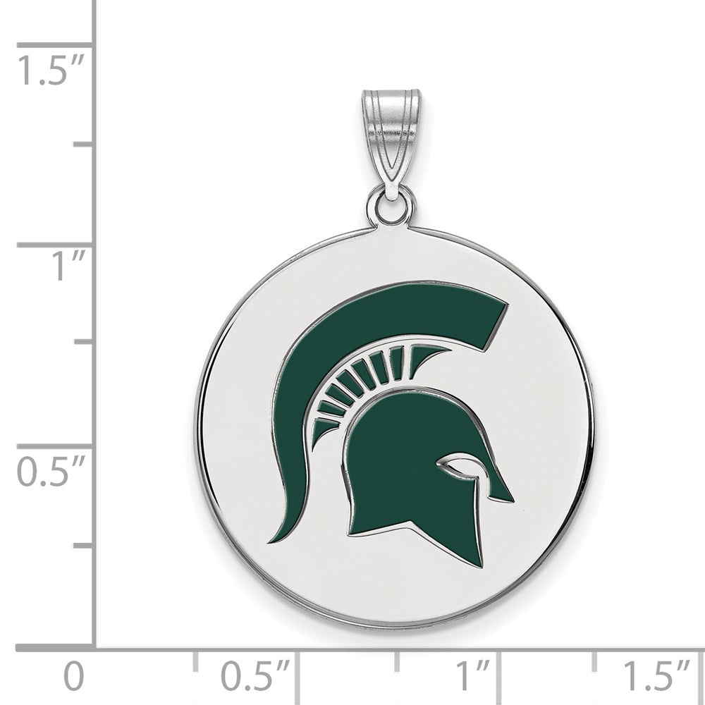 Sterling Silver Rhodium Plated Logoart Michigan State University Spartan Extra Large Enameled Disc Pendant