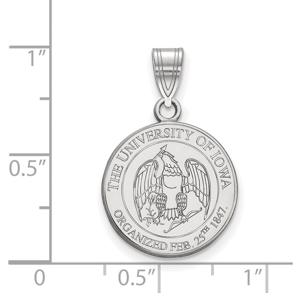 Sterling Silver Rhodium Plated Logoart University Of Iowa Medium Crest Pendant