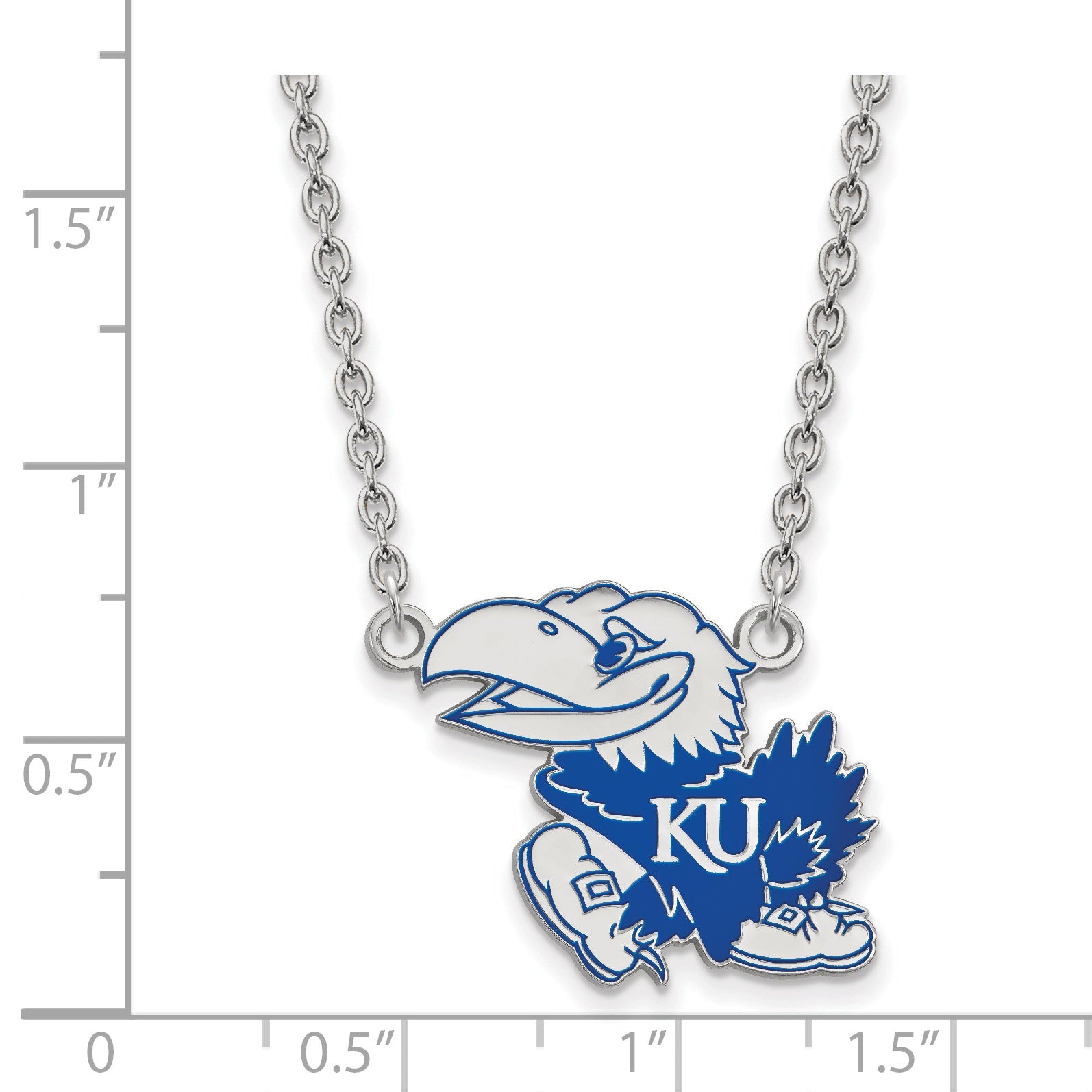 Sterling Silver Rhodium Plated Logoart University Of Kansas Jayhawk Large Enameled Pendant 18 Inch Necklace