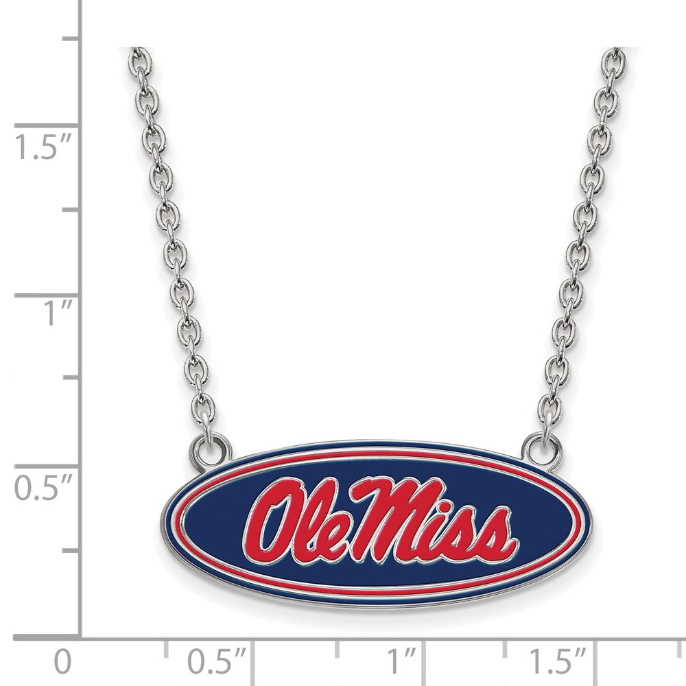 Sterling Silver Rhodium Plated Logoart University Of Mississippi Ole Miss Large Enameled Oval Pendant 18 Inch Necklace