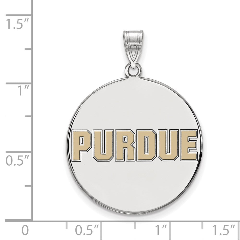 Sterling Silver Rhodium Plated Logoart Purdue University Block Type Extra Large Enameled Disc Pendant