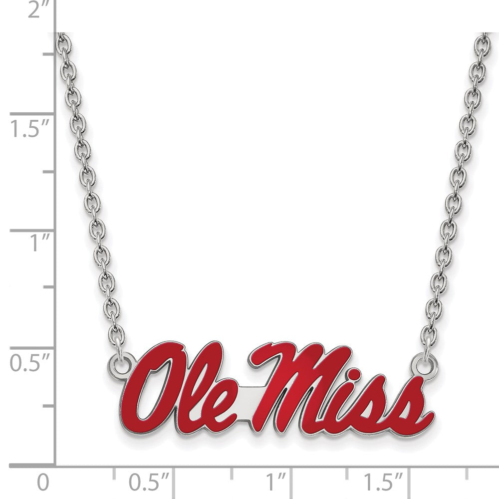 Sterling Silver Rhodium Plated Logoart University Of Mississippi Ole Miss Large Enameled Pendant 18 Inch Necklace